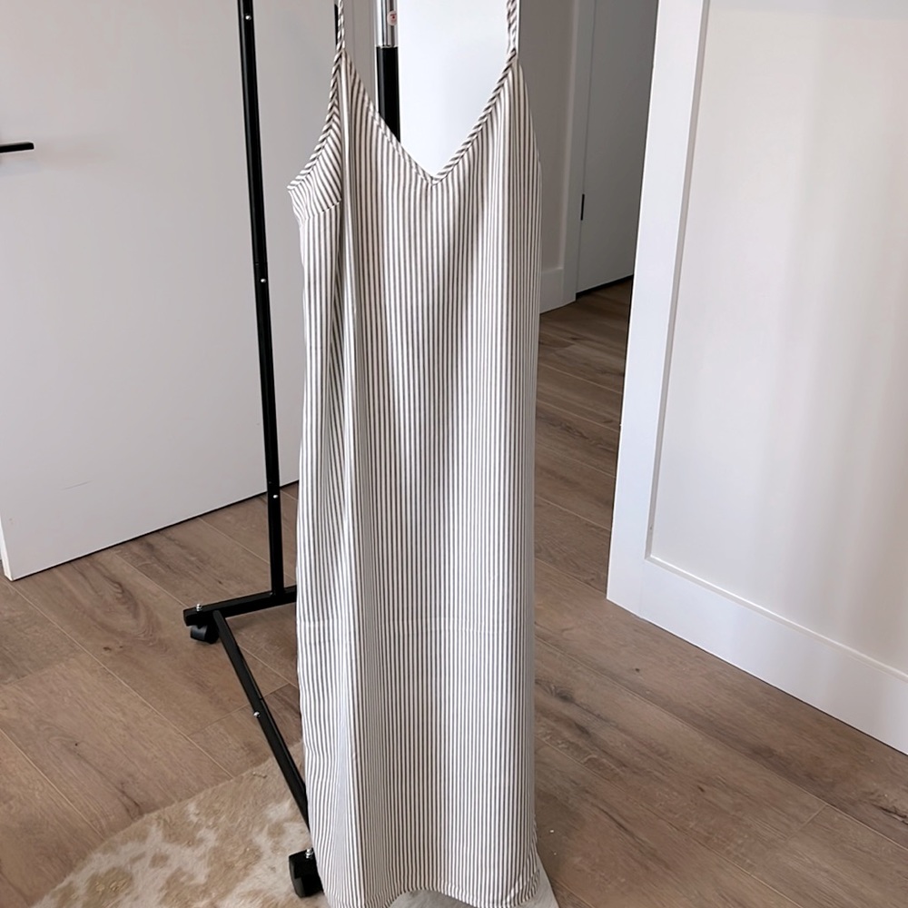 Small Grey and White Stripe Silk casual dress